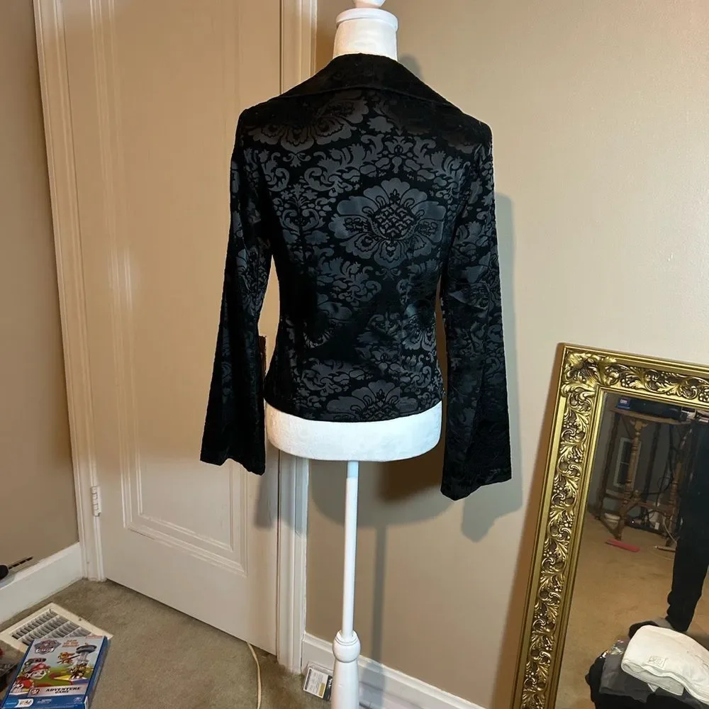 Vintage Wrapper Black Velvet Satin Brocade Floral Patterned Jacket